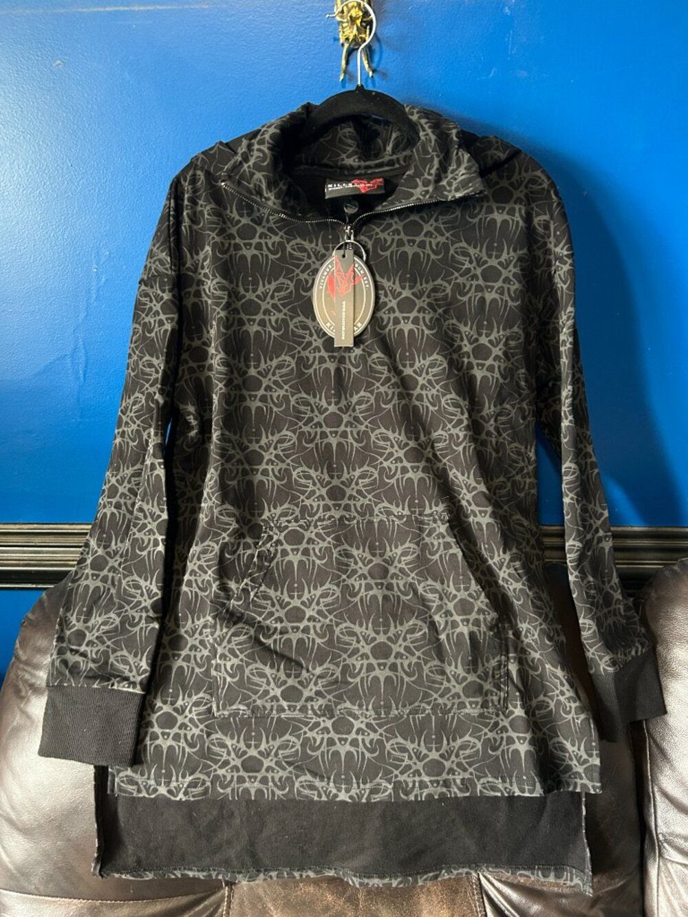 Killstar Cyborg Cell Oversized long Black/Grey hoodie goth gothic S-M-L NWT